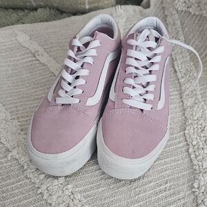 Vans Pink and White Low-Top Suede-Style Sneakers